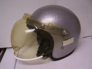 Vintage GRANT RG-9 SILVER Metal Flake Motorcycle/Snowmobile Helmet BF-6 SHIELD - Picture 1 of 11