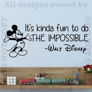 Disney Mickey It's Kind Of Fun To Do Impossibe Wall Quote Vinyl Wall Decal - Picture 1 of 1