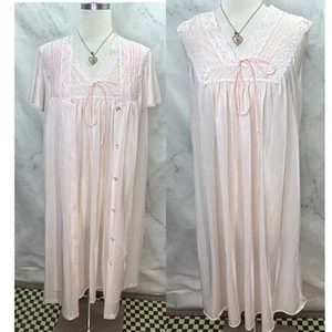 Vintage 60s Baby Pink dress 2 pc Peignoir Nightgown & Robe sz M lace romantic - Picture 1 of 15