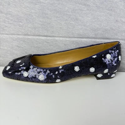 NWT Talbots Sutton Buckle Flats Women's 8M Indigo Blue Sequin Polka Dot Low Heel - Image 1 of 4