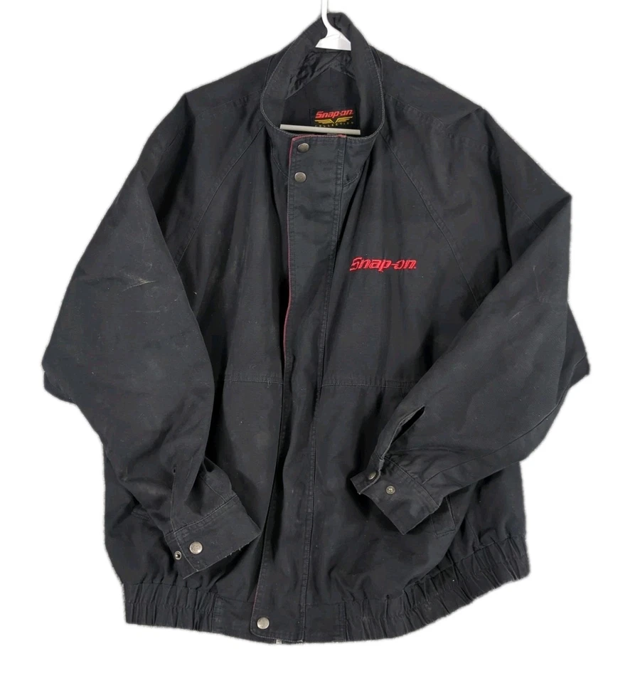 Jaqueta masculina vintage SNAP-ON bordada com zíper completo forrada preta tamanho XL - Imagem 1 de 4
