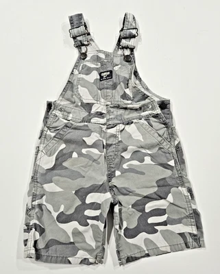 OshKosh B'gosh Camo Shortall Overalls Boys 4T Gray Cargo Pockets Adjustable - Image 1 of 4