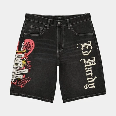 Ed Hardy Embroidered Jean Shorts Mens 40 Skater Live Fast Men Size 30/32/34 - Image 1 of 4