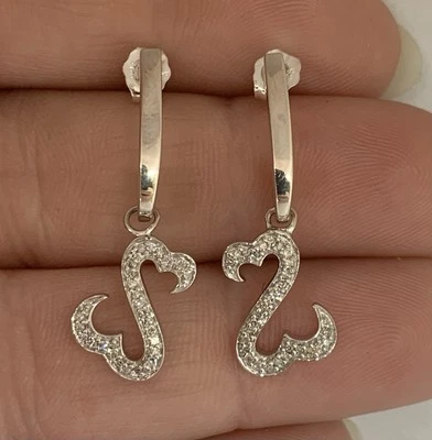 Sterling Silver & 10k Gold Posts Open Hearts Natural Diamond Dangle Earrings - Image 1 of 4