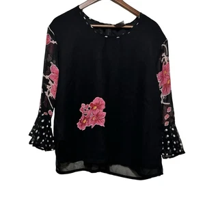 Camicetta vintage Y2K Midnight Velvet taglie forti 1X fiori impreziositi stravaganti - Foto 1 di 7