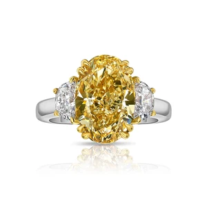 Elegante anillo de platino amarillo intenso 950 3,20 quilates IGI laboratorio cultivado diamante talla ovalada - Imagen 1 de 17