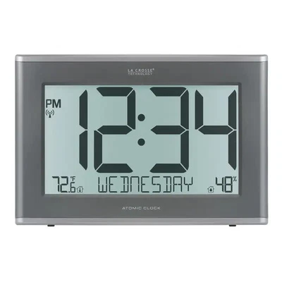 La Crosse Technology Extra-Large Atomic Clock with Backlight Grey - Image 1 of 4