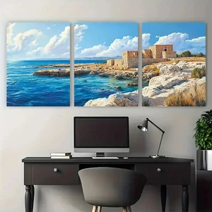 3pcs Paphos Travel Tombs of the Kings Design Wall Art Canvas Unframed/Framed - Foto 1 di 9