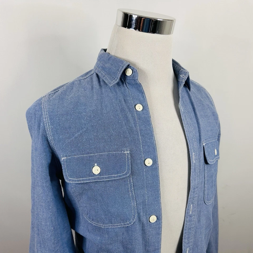 H&M Divided XS Blue Chambray Shirt 100% Cotton Casual Regular Fit Button Front - Image 1 of 4