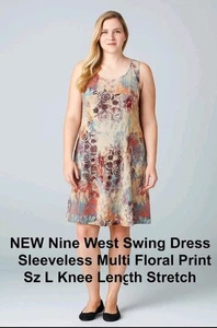 NEU Nine West Swing Kleid ärmellos bunt Blumenmuster Gr. L knielang Stretch - Bild 1 von 10