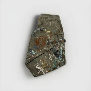 Vintage Carhartt Double Knee Green Canvas Pants Sashiko 33x31 Paint Splatter Thrash - Bild 1 von 15