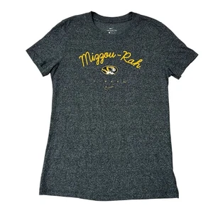 NCAA "Mizzou Rah" Missouri Tigers Nike Tee Shirt Women Med Gray Black Crew Neck - Picture 1 of 16