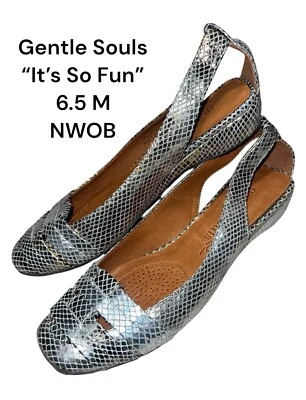 Zapato Sandalia Gentle Souls Metálico "It's So Fun" Cuero Talla 6.5 Nuevo Sin Caja Plateado Dorado Foto 1 de 4