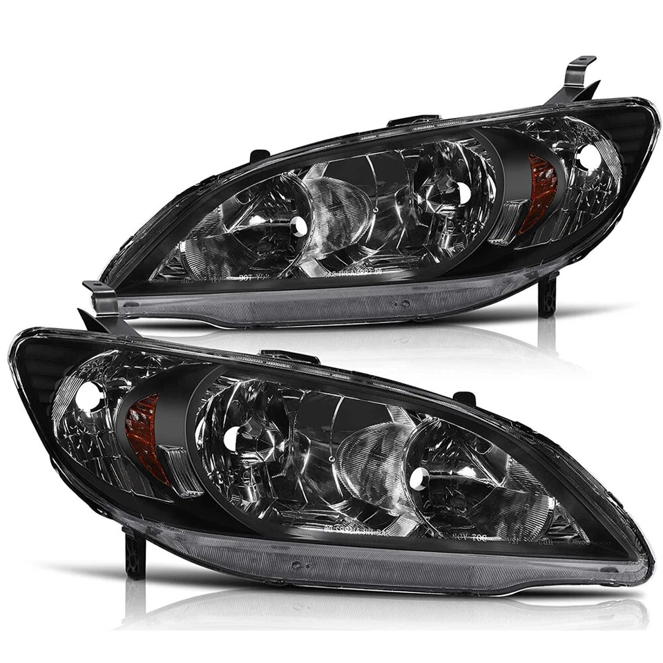 2 Pcs Black Headlights Assembly Kit For 2004-2005 Honda Civic 1.7L 33101S5AA51 Foto 1 de 1