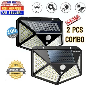 100 LED Solar Powered Light PIR Motion Sensor Outdoor Garden Yard Wall Lamp - Picture 1 of 7