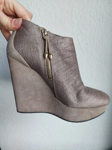 Pierre Balmain Ankle Boots Gr 38 Grau Geflochten Stiefelette Stoff Schuhe Heels - Bild 1 von 12