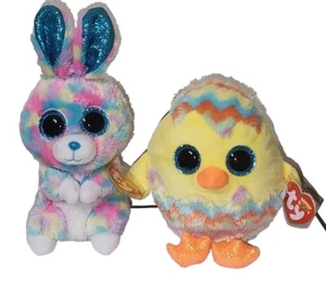 Ty Beanie Boos 2023 Easter Set 6" HOPS (Bunny Rabbit) CORWIN (Chick in Egg) NEW - Picture 1 of 17