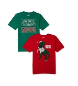 NWT 2-Pack Boys Size 6-7 & 8 Christmas Holiday Gaming Short Sleeve T-Shirts Dino - Picture 1 of 2