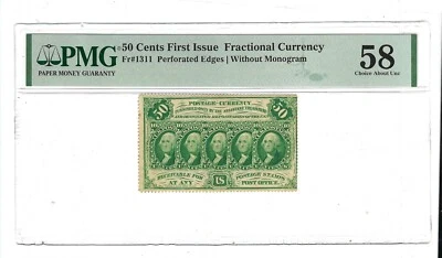 US 50c Fractional Currency Note 1st Issue FR 1311 PMG 58  Ch AU - Image 1 of 2