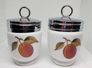 Royal Worcester Lot of 2 Vintage Porcelain Egg Coddler Cup Peach Berries England - Picture 1 of 4