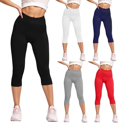Women Ladies Cropped 3/4 Capri Length Leggings Stretchy Comfy Pants UK 8-22 - Image 1 of 4