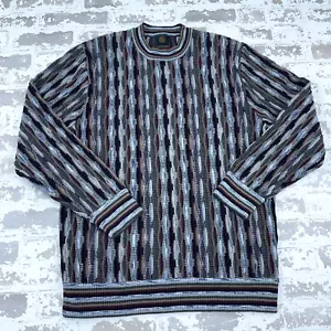 Vintage 3D Knit Sweater Men XL Gray Multi Textured Biggie Cosby Y2K Hip Hop - Picture 1 of 12