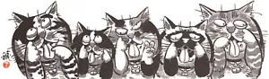 Japanese Traditional Handtowel TENUGUI 35" H Tapestry Cats Akkanbe Yoko JAPAN - Picture 1 of 4