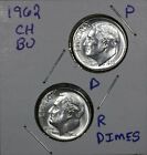 1962 P&D Roosevelt Dimes Ch Bu Luster 90% Silver Us Coins