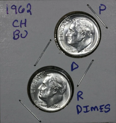 1962 P&D Roosevelt Dimes CH BU LUSTER 90% Silver US Coins Cover