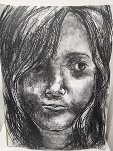 RETRATO ORIGINAL NO DESNUDO Dibujo Carbón Único ARTE CALLEJERO EXPRESIONISMO - Imagen 1 de 3
