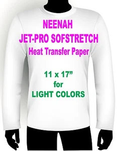 JET PRO SOFSTRETCH INKJET HEAT IRON ON TRANSFER PAPER 11 x 17" - 20 SHEETS - Picture 1 of 1