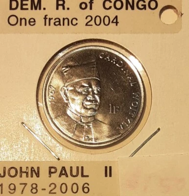 2004 Democratic Republic of Congo 1 Franc Coin - John Paul/Cardinal in 1967  BU - Image 1 of 2