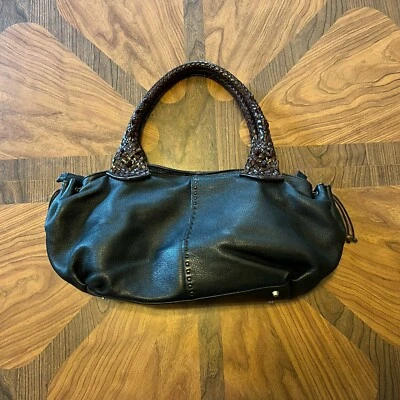 Paolo Masi Leather Purse Bag Zip Black Handbag Braided Handle - Изображение 1 из 4