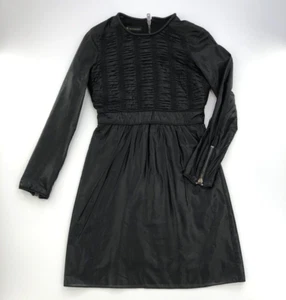 Burberry 2016 Black Silk Dress Long Sleeve 42 Organza Smocking Ruched Zips LBD - Picture 1 of 23