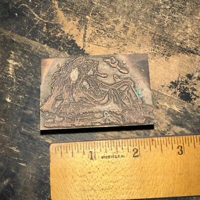 Vintage (Printing Block) “ Young Man Taking A Break From Work “ Copper Face - Image 1 of 4