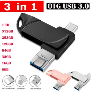 2TB 256G Type-C OTG Flash Drive USB 3.0 Memory Stick For iPhone 16 15 14 Samsung - Picture 1 of 13