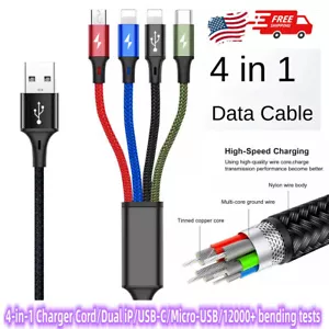 Mutil Cable 4-in-1 8 Pin Micro Usb Type C Fast Charging Cord For iPhone Samsung - Picture 1 of 10