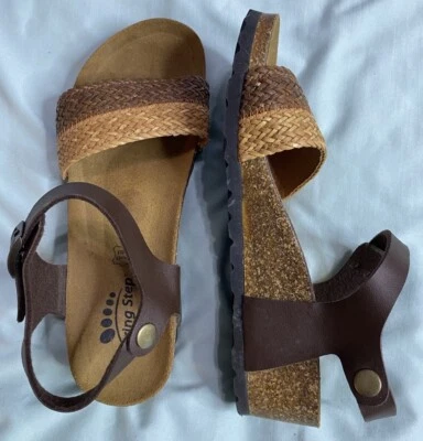 Spring Step Cork Footbed Leather Woven Wedge Strap Sandals Sz 36/US 5.5 EUC Boho - Image 1 of 4