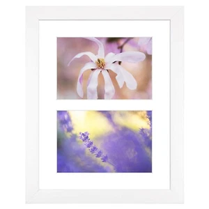 8x10 Wood Collage Picture Frame with White Mat for Two 4x6 Photo and Real Glass - Picture 1 of 7