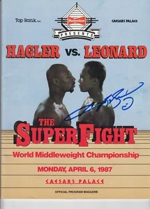 Sugar Ray Leonard Signed Autograph 1987 Program Super Fight Marvin Hagler Fight - Picture 1 of 1