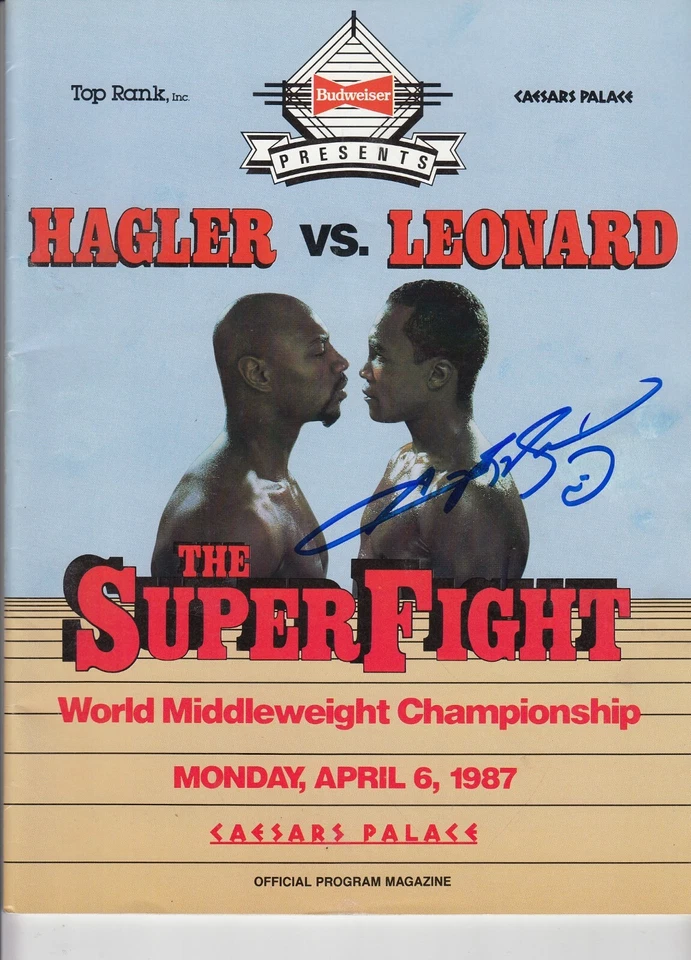 Sugar Ray Leonard Signed Autograph 1987 Program Super Fight Marvin Hagler Fight - Image 1 of 1