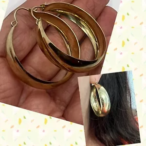 GOLd PLAIN hoop earring 10k solid wide thick bangle gift her 35mm 1.40" - Picture 1 of 12