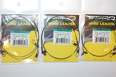 3 packs spro premium nylon coated wire leader 18" 20lb ball bearing swivel pike - Image 1 of 3