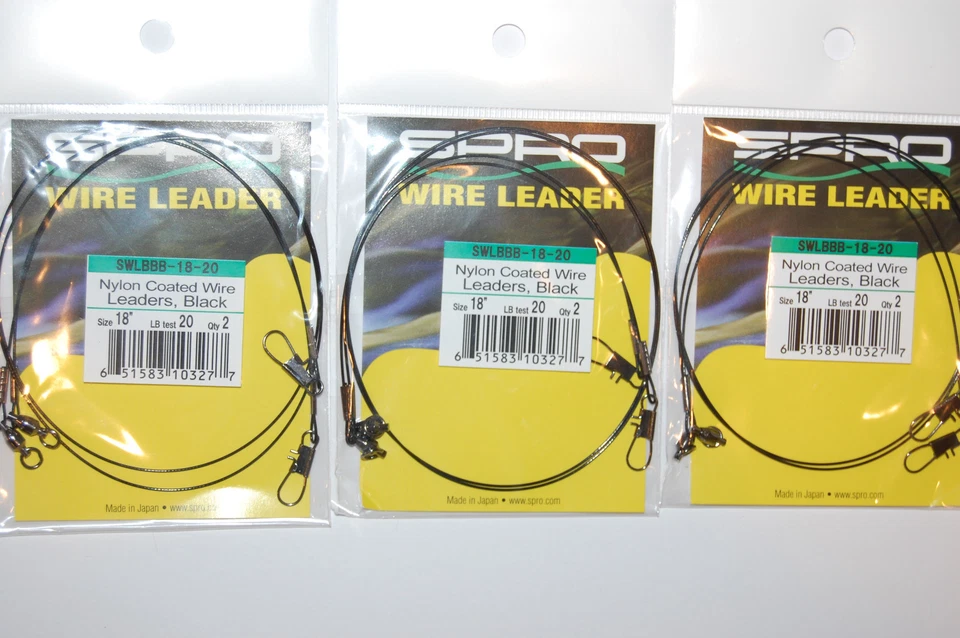 3 packs spro premium nylon coated wire leader 18" 20lb ball bearing swivel pike - Image 1 of 3