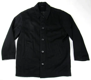 Golden Bear x Loro Piana Black Wool Car Coat Jacket Sz L Leather Trim USA Made - Picture 1 of 17