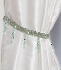 Crystal Beaded Voile Curtain Swags All Colours -pelmet Valance Net Curtains Swag Pastel Green Tie Back (single)