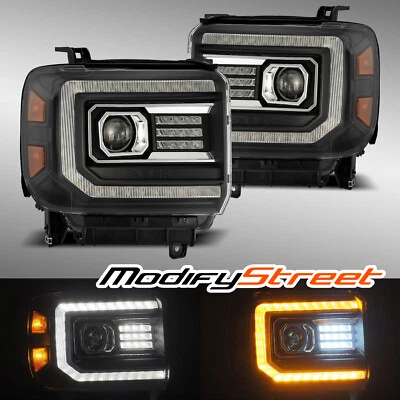 For 14-18 GMC Sierra PRO-Series LED Projector Headlights Replacemt Pair Black — 第 1/4 张图片