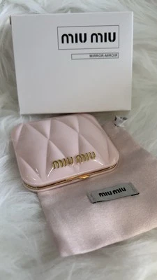 AUTHENTIC MIU MIU Baby Pink Compact Dual Sided Mirror With Pouch NIB - Image 1 of 4