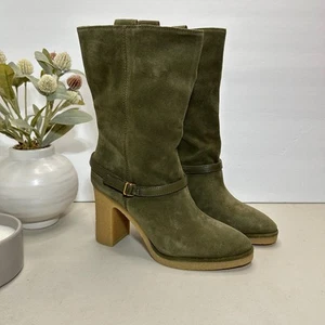 Franco Sarto L-Paxton Suede Mid Calf Boot Block Heel Olive Women's 7M NWOB - Picture 1 of 9