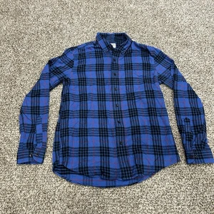 LL Bean Blue Button Up Flannel Long Sleeve Shirt Men’s Medium Slim Fit Plaid - Picture 1 of 6